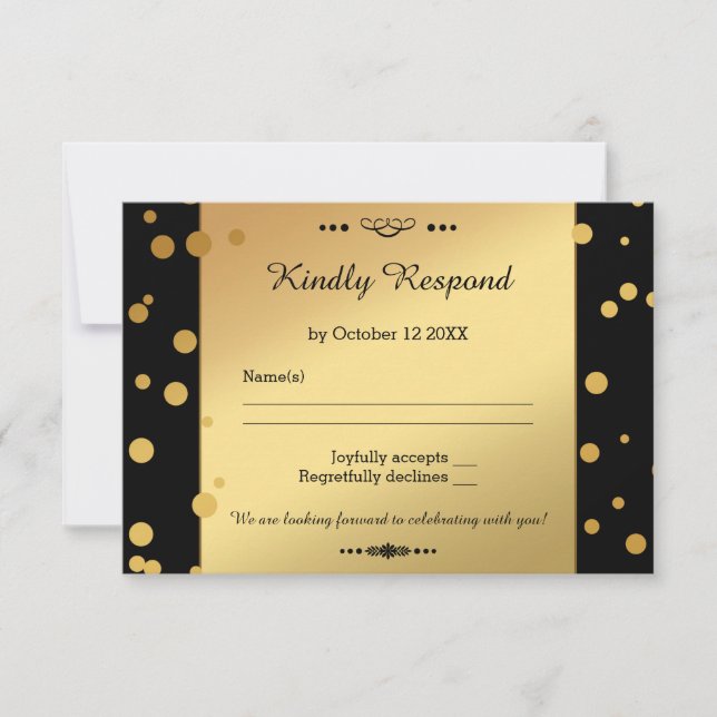 Gold and Black Confetti Wedding RSVP Card (Front)