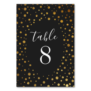 Gold and Black Confetti Wedding Table Number Cards
