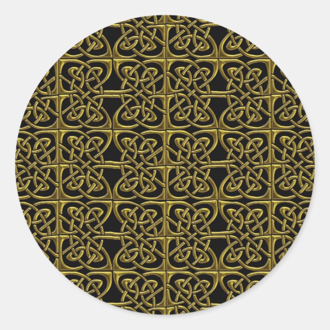 Gold And Black Connected Ovals Celtic Pattern Classic Round Sticker (Front)