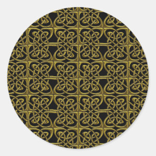Gold And Black Connected Ovals Celtic Pattern Classic Round Sticker