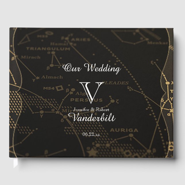 Gold and Black Constellation Wedding Guest Book (Front)