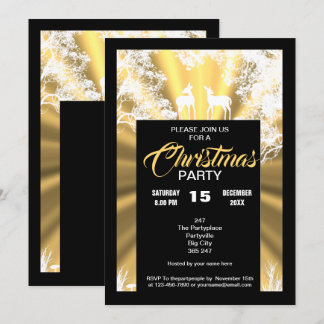 Gold and black country woodland Christmas party Invitation
