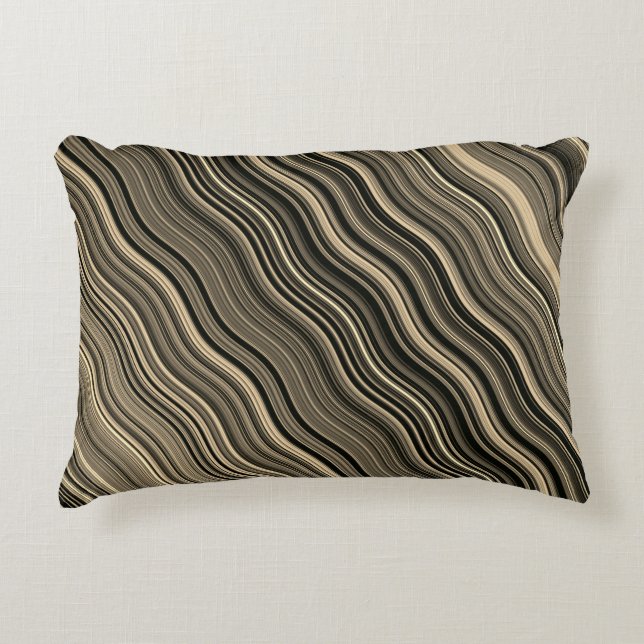 Gold and Black Curvy Lined Pattern Decorative Cushion (Front)