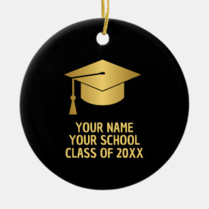 Gold and Black Custom Graduation Ceramic Tree Decoration
