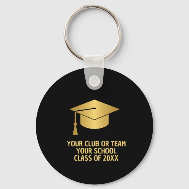 Gold and Black Custom Graduation  Key Ring (Front)