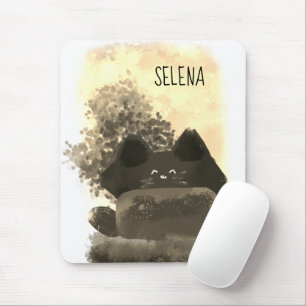 Gold and Black Cute Cartoon Hidden Fluffy Cat Mouse Mat