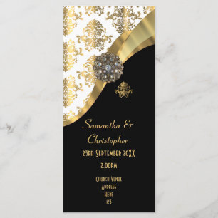 Gold and black damask church wedding program programme