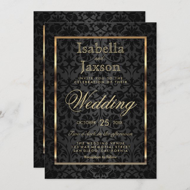 Gold and Black Damask Invitation (Front/Back)