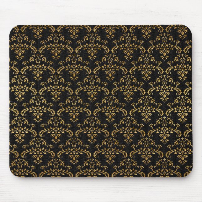 Gold and Black Damask Mouse Mat (Front)