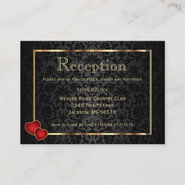 Gold and Black Damask - Reception Enclosure Card (Front)