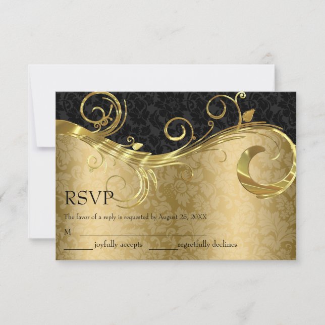 Gold And Black Damask- RSVP Card (Front)