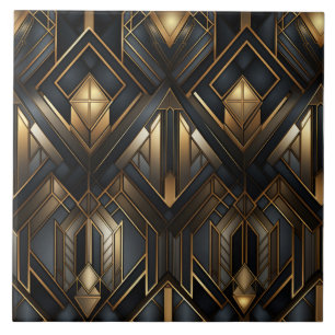 Gold and Black Deco, Cityscape View Tile