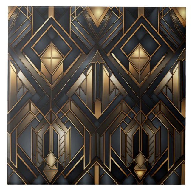 Gold and Black Deco, Cityscape View Tile (Front)