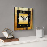 Gold and Black Deco Style Square Clock<br><div class="desc">I have created another art deco style clock in the classic colors of gold and black. Black stripes on gold and Park Avenue font for the numerals. A lovely classic style clock for your home. This clock would look smart in your lounge or dining room.</div>