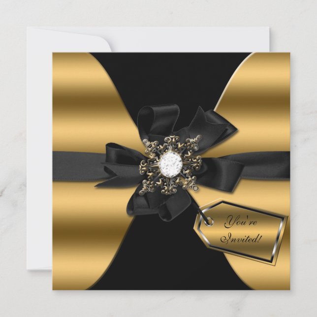 Gold and Black Diamond Bowed Invite (Front)