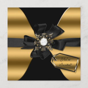 Gold and Black Diamond Bowed Invite