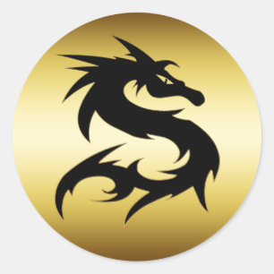 GOLD AND BLACK DRAGON CLASSIC ROUND STICKER
