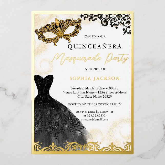 Gold And Black Dress Masquerade Party Quinceanera (Front)