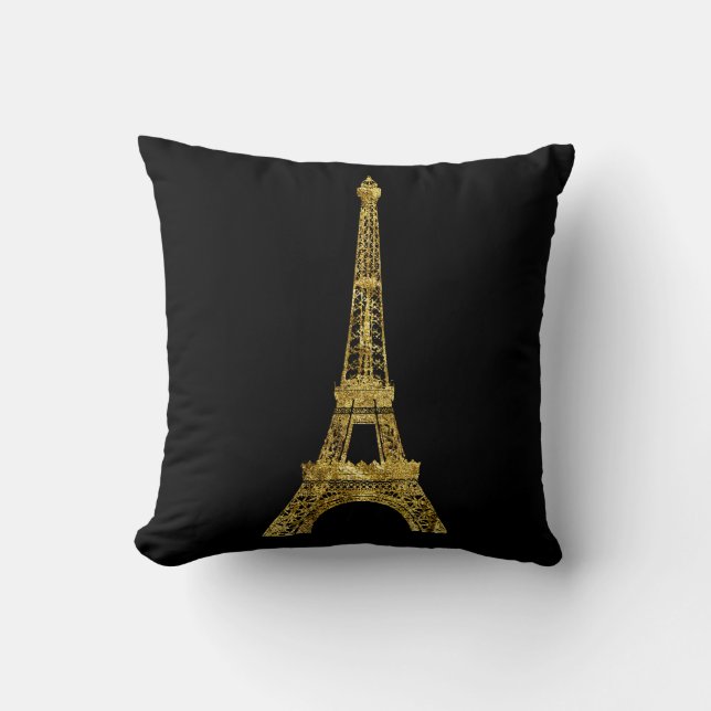 Gold and Black Eiffel Tower Cushion (Front)
