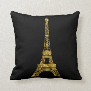 Gold and Black Eiffel Tower Cushion
