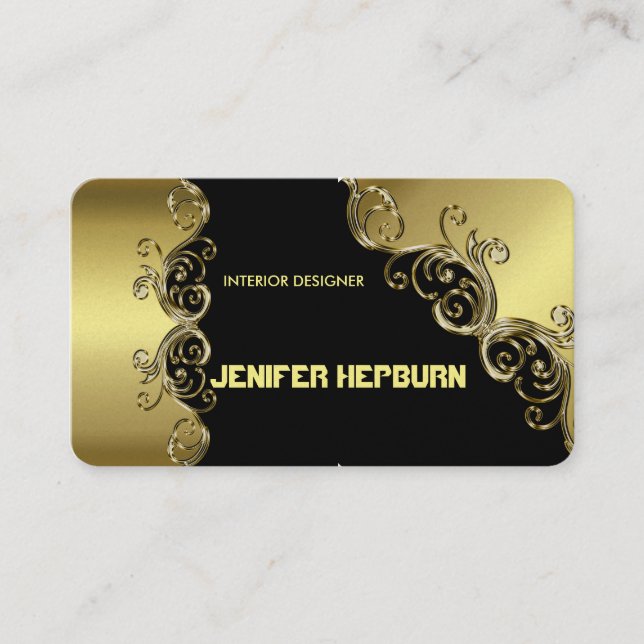 Gold and Black Elegant Business Cards Monogram (Front)