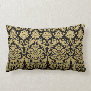 Gold and Black Elegant Damask Pattern Lumbar Cushion