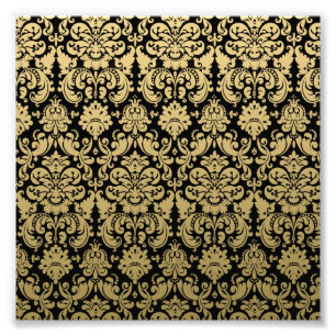 Gold and Black Elegant Damask Pattern Photo Print