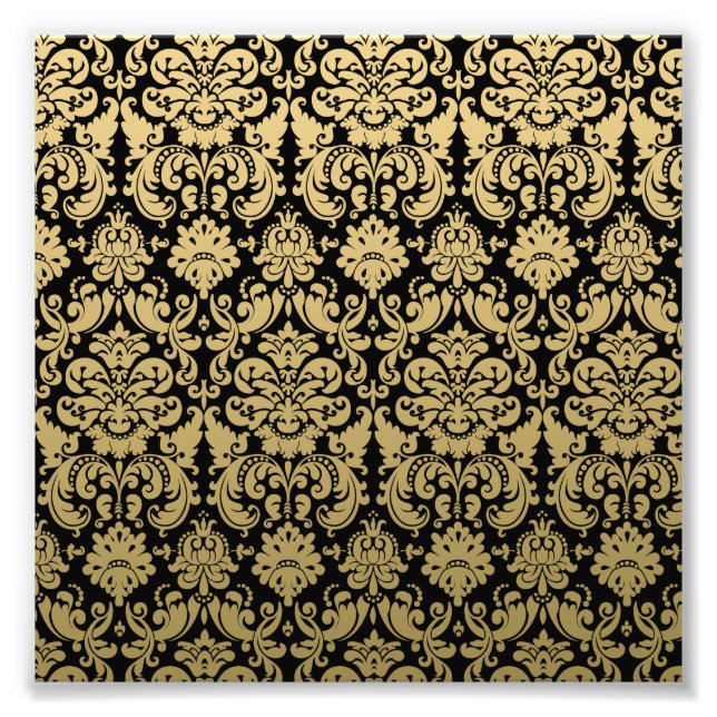 Gold and Black Elegant Damask Pattern Photo Print (Front)
