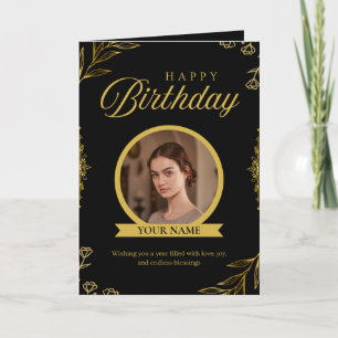 Gold And Black Elegant Happy Birthday Card