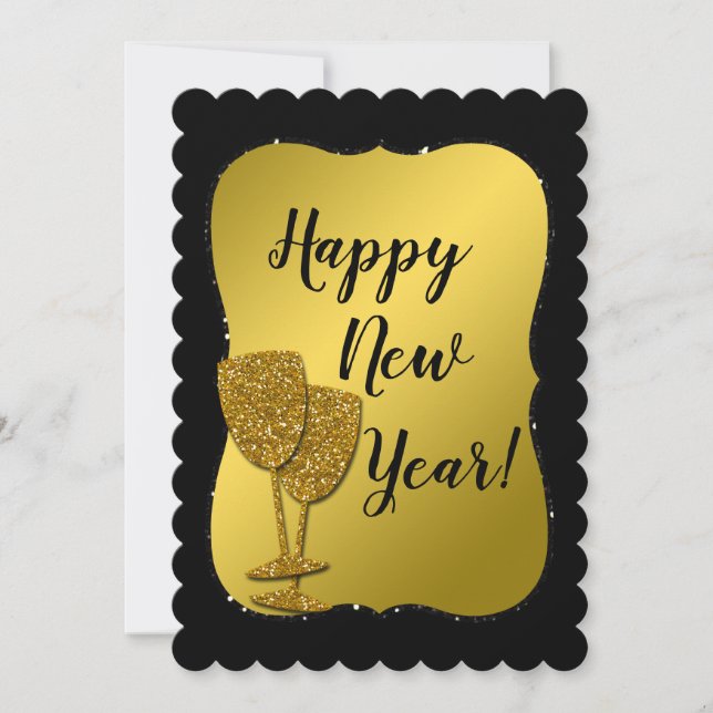 Gold and Black Elegant Happy New Year! Holiday Card (Front)