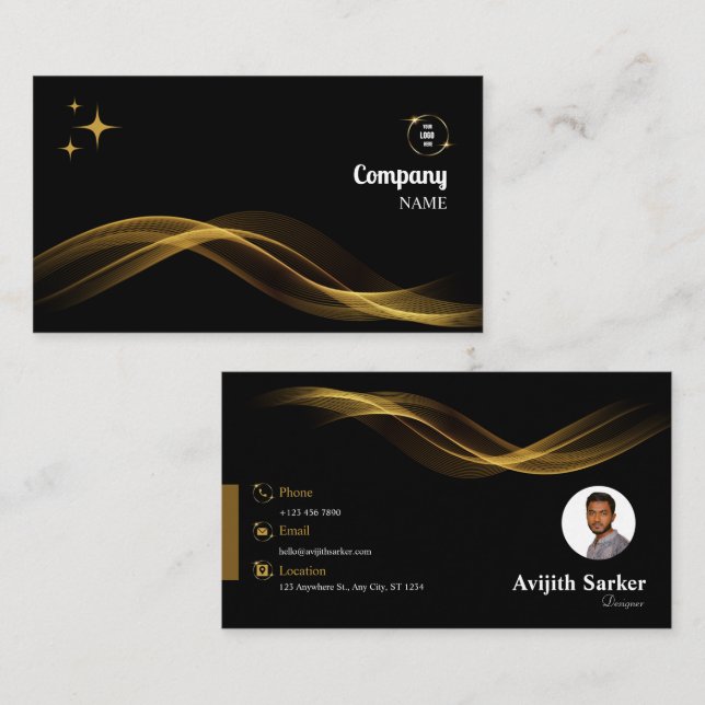 Gold And Black Elegant Modern Personalised Business Card (Front/Back)