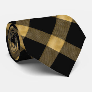 Gold and Black Elegant Plaid Tie