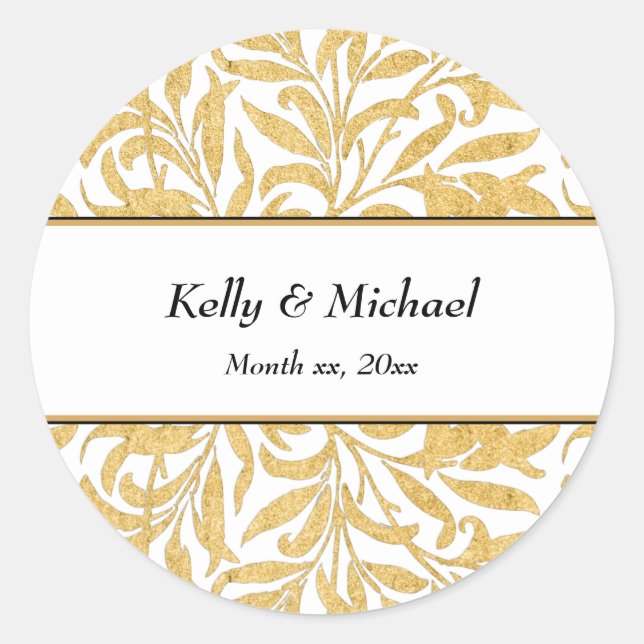 Gold and Black Elegant Style Wedding Classic Round Classic Round Sticker (Front)