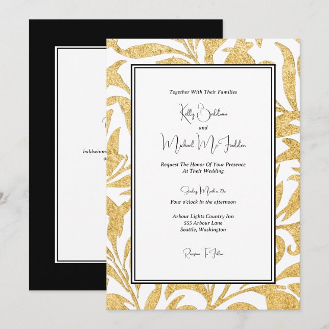 Gold and Black Elegant Style Wedding Invitation (Front/Back)