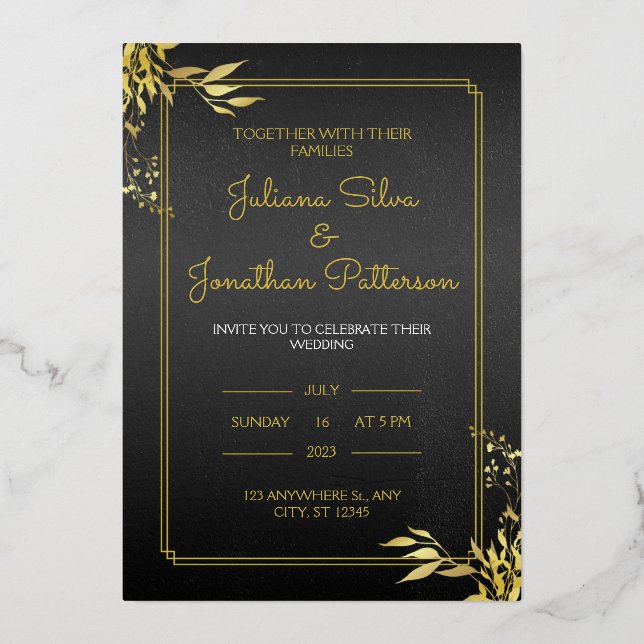 Gold And Black Elegant Wedding Invitation Portrait (Front)