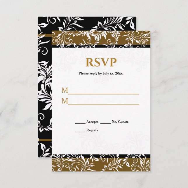 Gold and Black Elegant Wedding Reply Invitation (Front/Back)