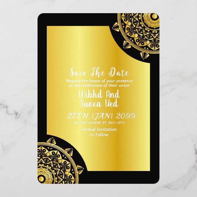 Gold and Black Elegant Wedding Save the Date (Front)
