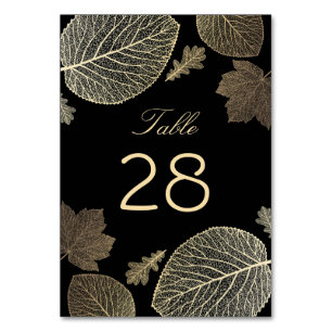 Gold and Black Fall Leaves Wedding Table Number