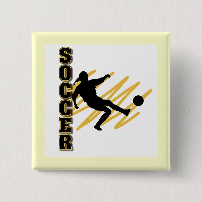 Gold and Black Female Soccer Player 15 Cm Square Badge (Front)