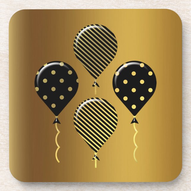 Gold and Black Festive Balloons Coaster (Front)