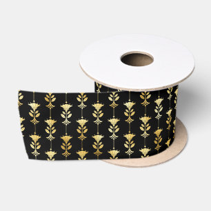 Gold and Black Floral Art Deco Pattern Satin Ribbon