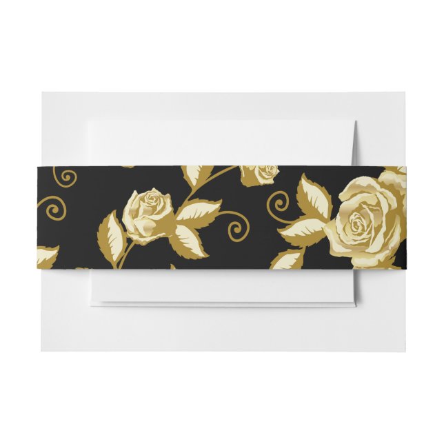 Gold and Black Floral Belly Band Invitation Belly Band (Front Example)