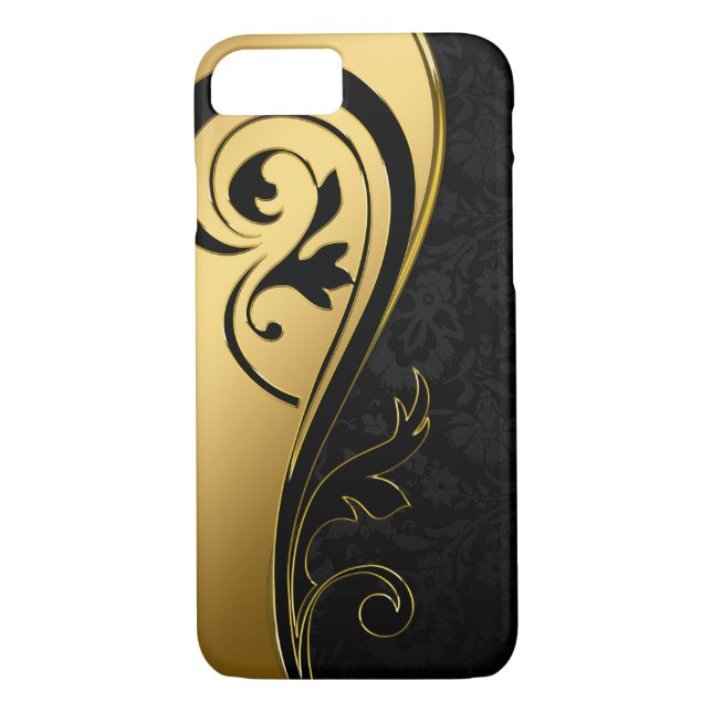 Gold and Black Floral Design Case-Mate iPhone Case (Back)