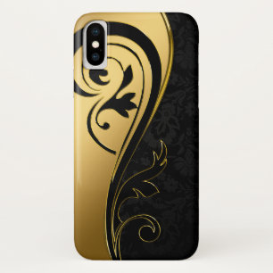 Gold and Black Floral Design iPhone X Case