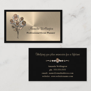 Gold and Black Floral Event Planner Business Card