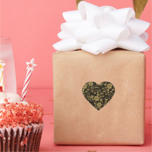 Gold and Black Floral Pattern Heart Sticker