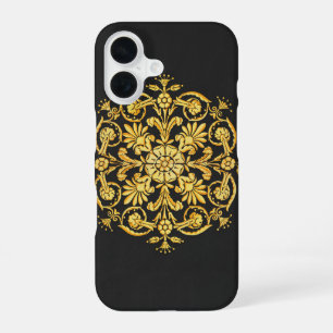 Gold And Black Floral Pattern iPhone 16 Case