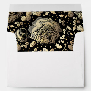 Gold and black floral pattern vintage wedding envelope