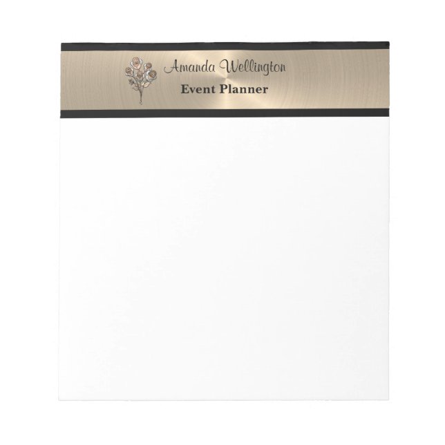Gold and Black Floral Roses Professional Notepad (Front)
