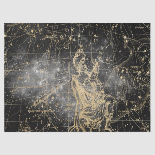 Gold and Black Galaxy Star Map Series Design 2 Tissue Paper (Front)